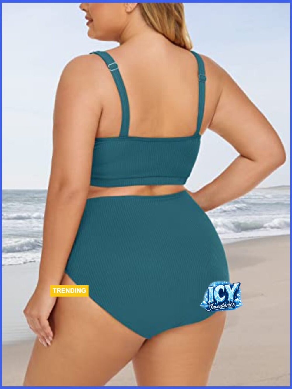 Plus Size Ribbed Bikini Set High Waist Tummy Control Swimwear - Picture 2 of 7
